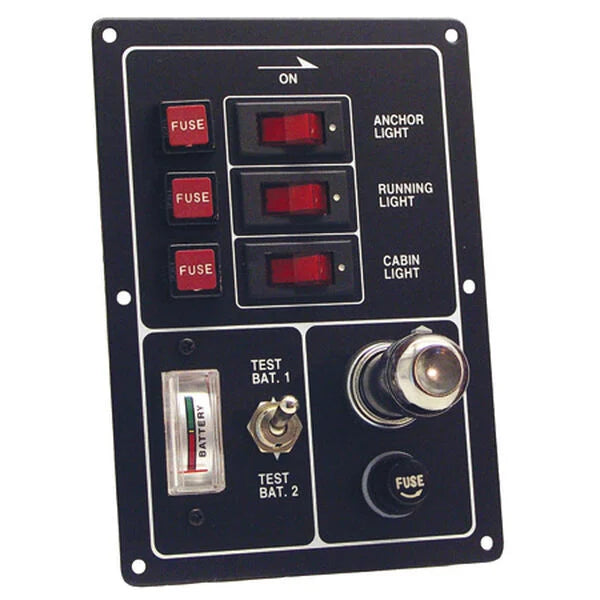 3 GANG SWITCH PANEL WITH BATTERY TESTER & CIGARETTE SOCKET