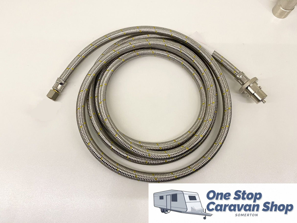 Single to Dual Gas Bayonet Double Adaptor with 3m 3/8 BBQ Hose to Suit Caravan and Motorhome Webber BBQ
