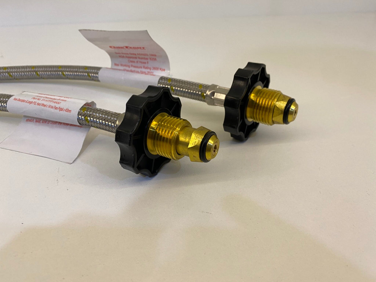 Changeover Valve Kit & 2x450mm Stainless Steel Braided Gas Hose with Handwheel (1/4 Inverted Flare)