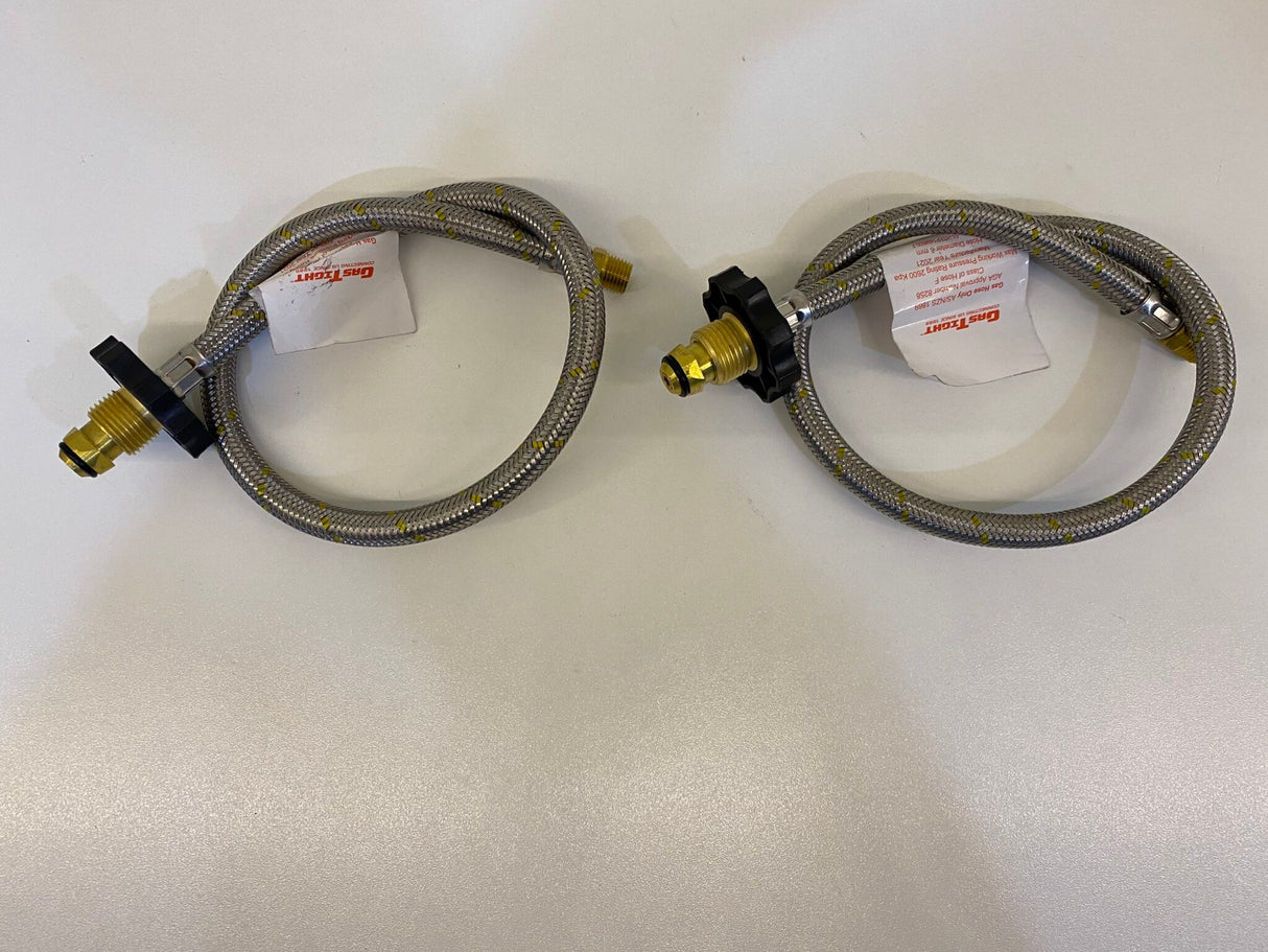 2x600mm Stainless Steel Braided Gas Hose with Handwheel (1/4 Inverted Flare) - Dual Gas Bottles