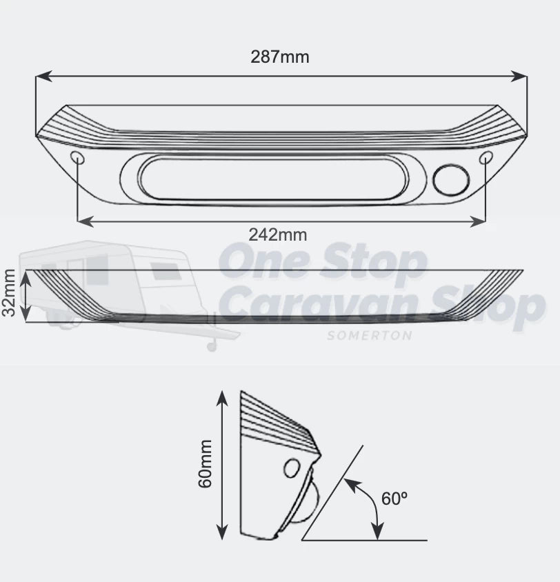 287 mm LED Awning Light with Amber Insect Repellant Mode, Switch, & Black Base