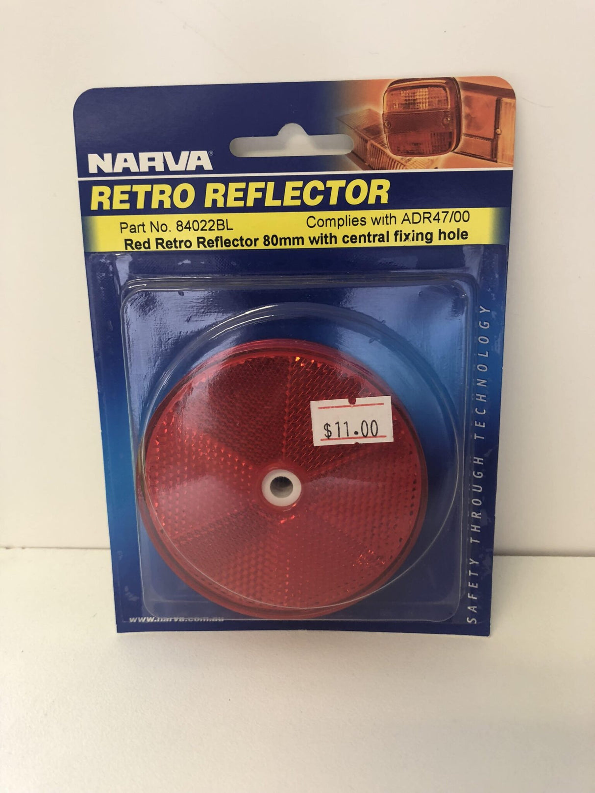Narva Red Retro Reflector with Central Fixing Hole (pair)