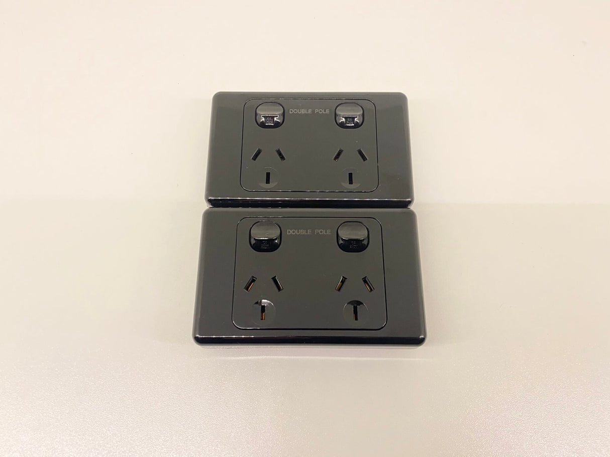 2x Black Double Pole 10AMP Powerpoint for Caravan