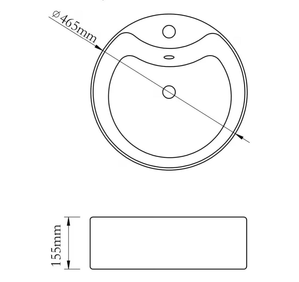 Black Ceramic Round Sink/Basin with Overflow Hole - 465mm