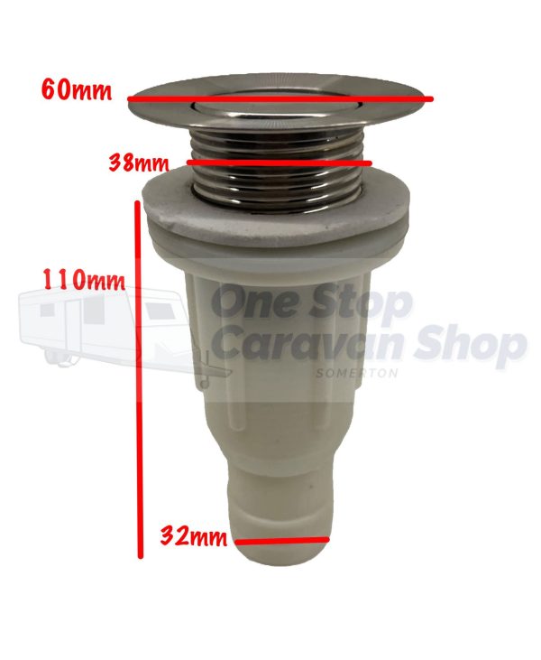 Caravan & RV 38mm Chrome Basin Push Plug with 32mm outlet