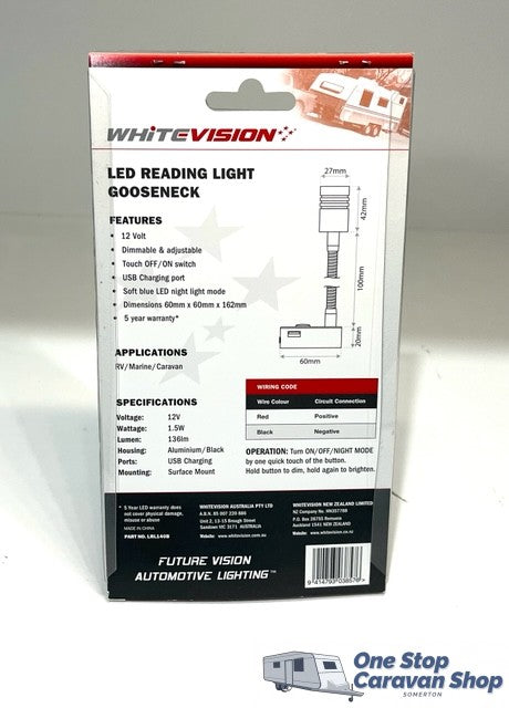 LED Reading Light Gooseneck USB - Black