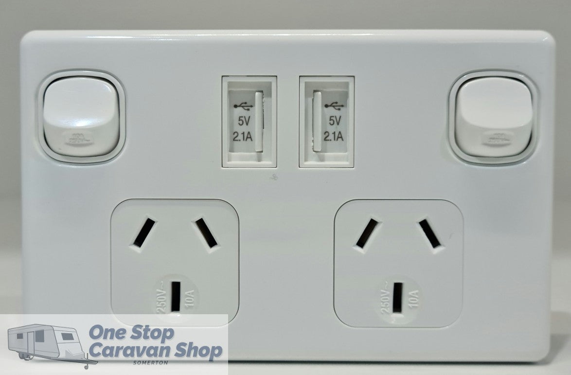DOUBLE POLE DUAL 240V POWER POINT WITH USB CHARGING 4160 - White