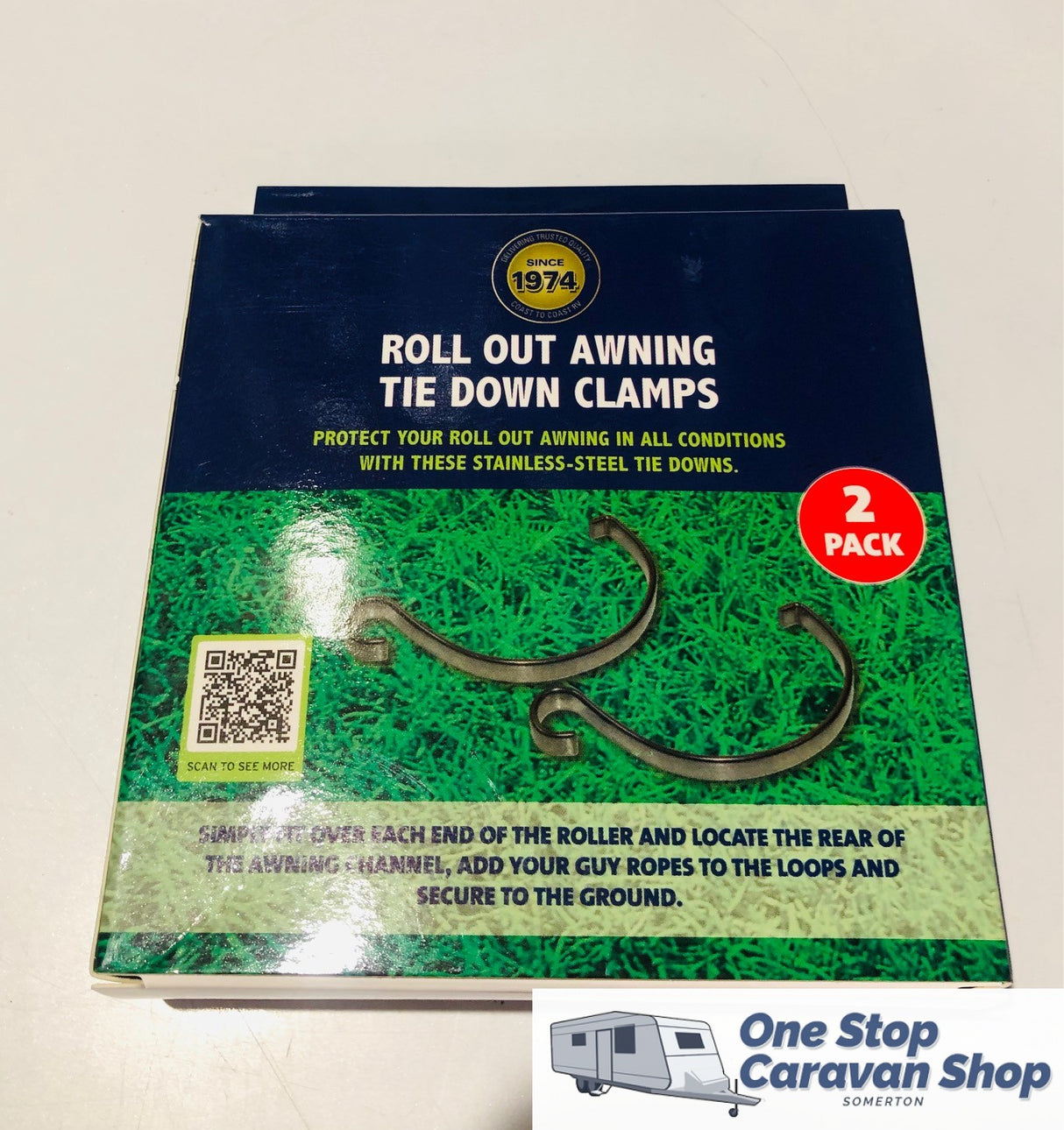 Pair of Roll Out Awning Tie Down Clamps