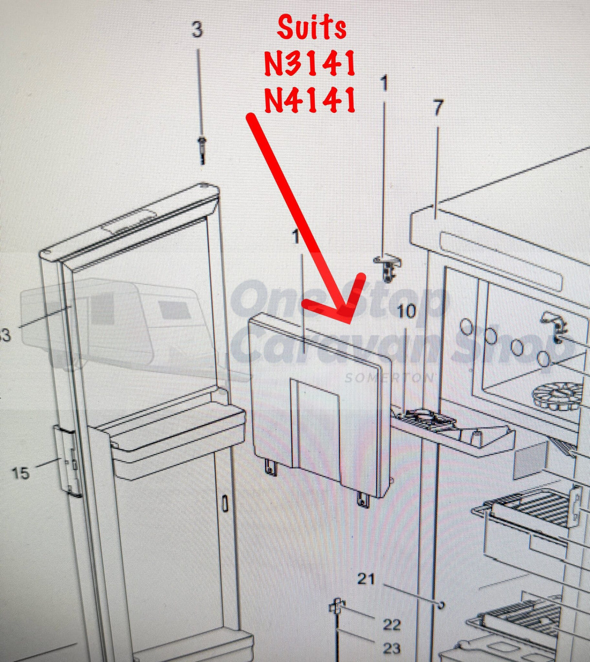 691112-THETFORD SR FREEZER DOOR t/s N3141/N4141