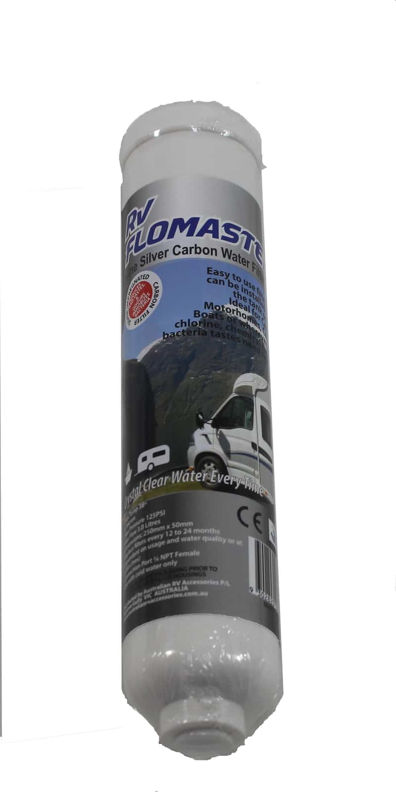 RV FLOWMASTER INLINE SILVER CARBON WATER FILTER T33S