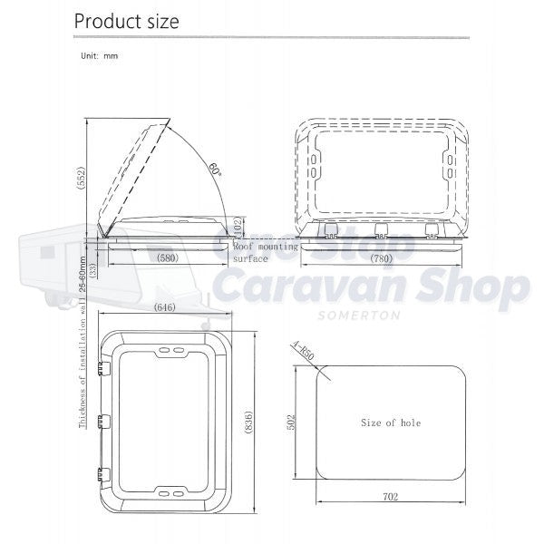 Caravan LED Roof Hatch 500x700