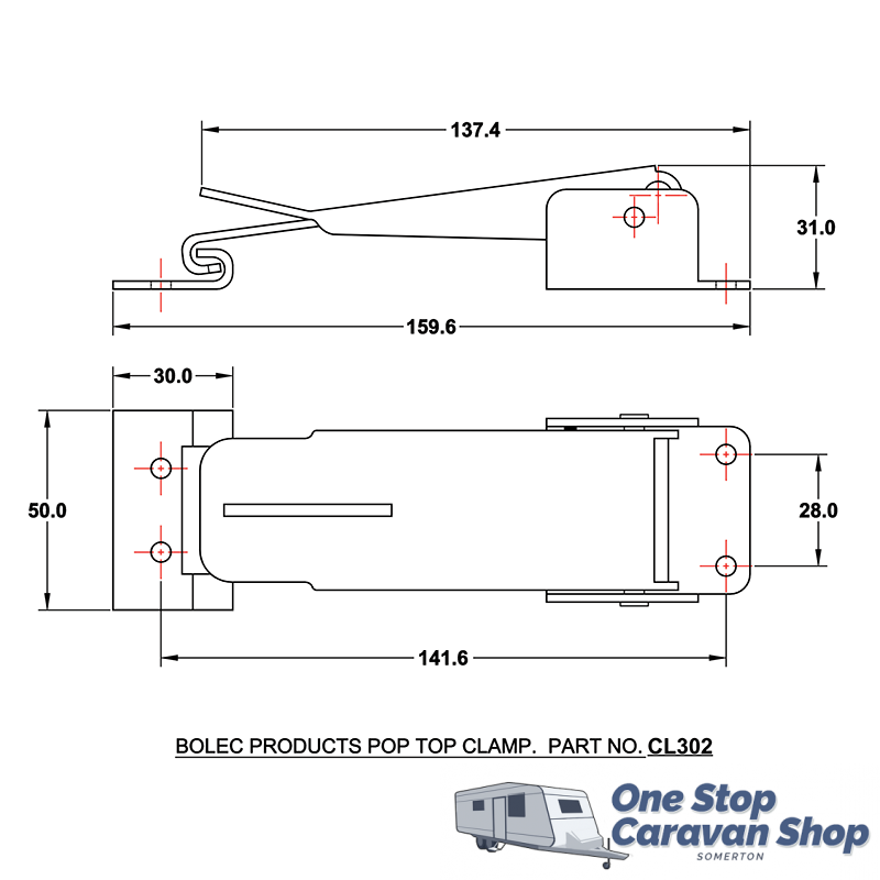 Roof Clamp for Pop Top White set of 2 (with white pan head screws)