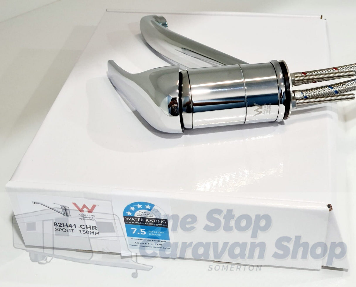 Caravan Bathroom Sink Mixer, 150mm spout with 2 x 12mm Push in Fittings 82H41-CHR