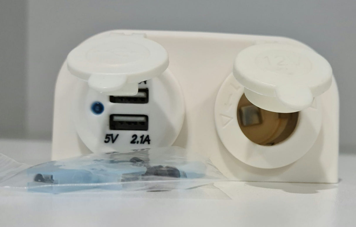 12V Single Power Outlet with Dual USB (White) - OSCS12VDUALUSB