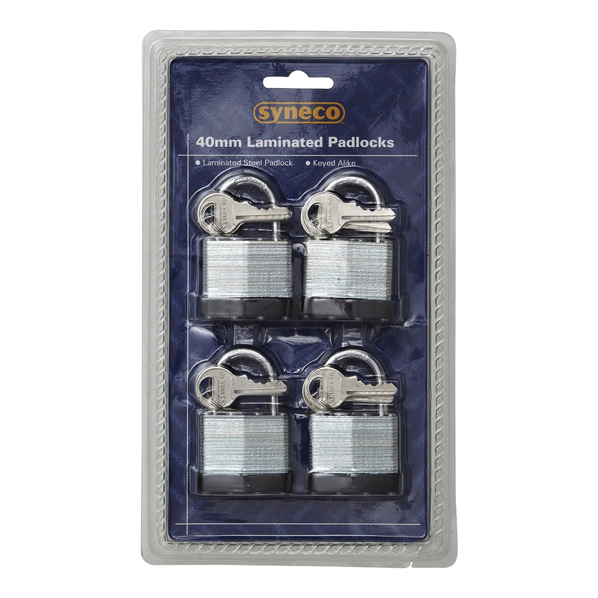 Syneco 40mm Laminated Steel Padlock - 4 Pack