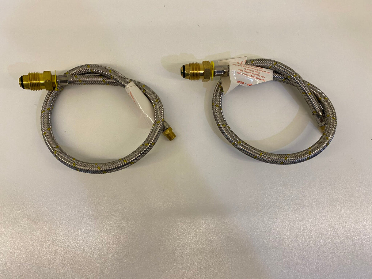 2x600mm Stainless Steel Braided Gas Hose (1/4 Inverted Flare) - Dual Gas Bottles