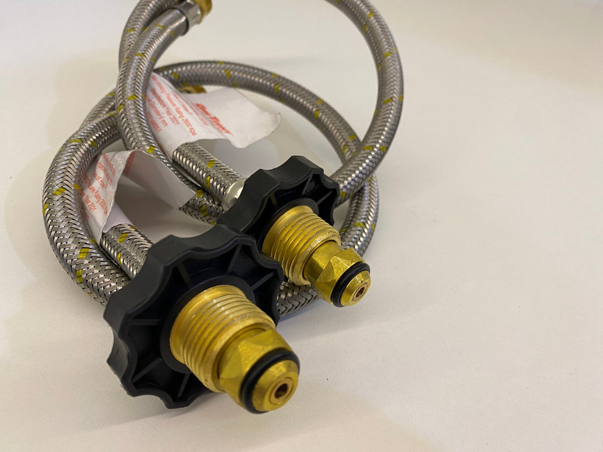 2x600mm Stainless Steel Braided Gas Hose with Handwheel (1/4 Inverted Flare) - Dual Gas Bottles