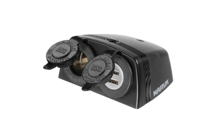 Narva 12V Heavy-Duty Twin Surface Mount Accessory/USB Sockets Black 81168BL