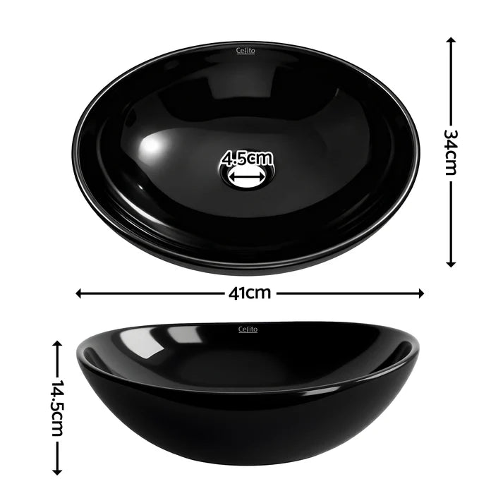 Black Ceramic Oval Sink/Basin 41x34cm