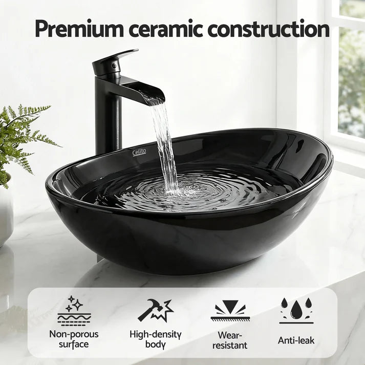 Black Ceramic Oval Sink/Basin 41x34cm