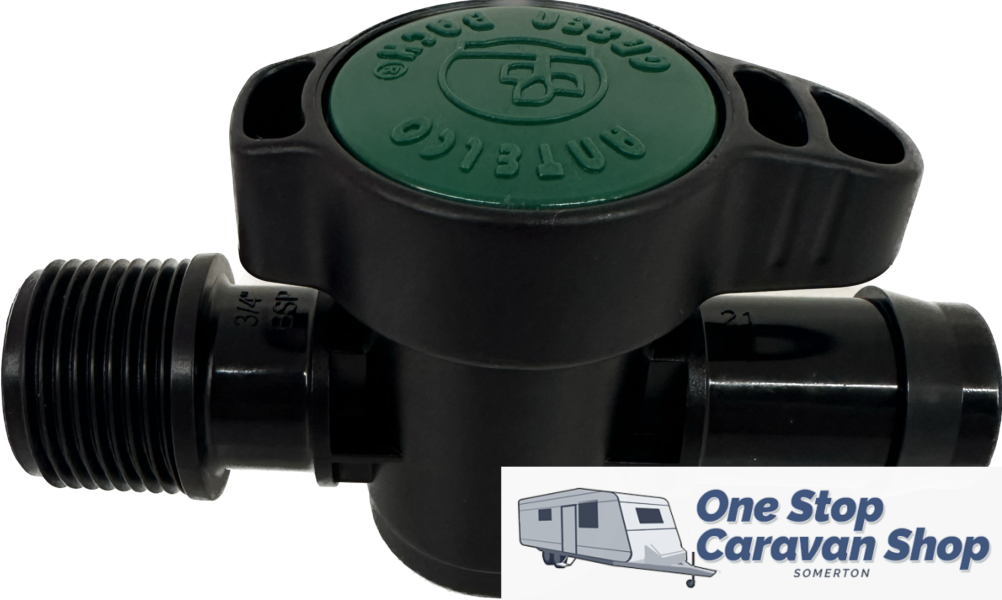 Antelco 21mm Barbed Valve 3/4 BSPM Thread Green Top – One Stop Caravan Shop