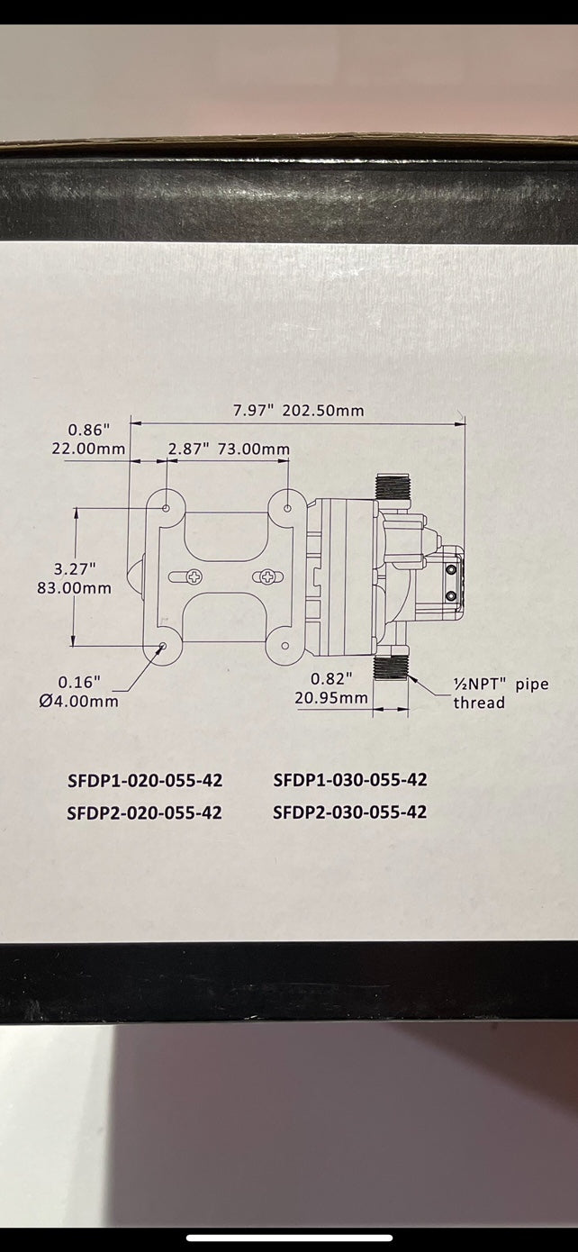 SEAFLO RV Supreme 55psi/9.5LMP 12V Water Pump c/w Filter & Fittings