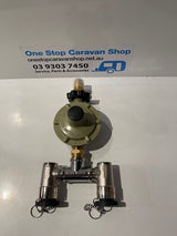 GAS BAYONET ADAPTOR TWIN WITH REGULATOR & DUST CAPS- 52-SDBA-POL