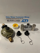 GAS BAYONET ADAPTOR TWIN WITH REGULATOR & DUST CAPS- 52-SDBA-POL