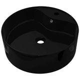 Black Ceramic Round Sink/Basin with Overflow Hole - 465mm