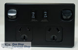 DOUBLE POLE DUAL 240V POWER POINT WITH USB CHARGING - BLACK - 4160B