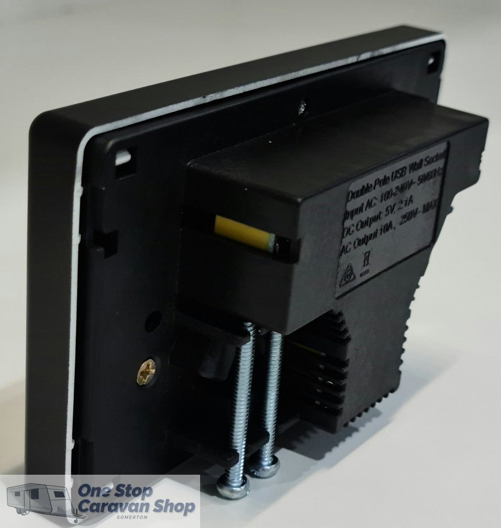 DOUBLE POLE DUAL 240V POWER POINT WITH USB CHARGING - BLACK - 4160B