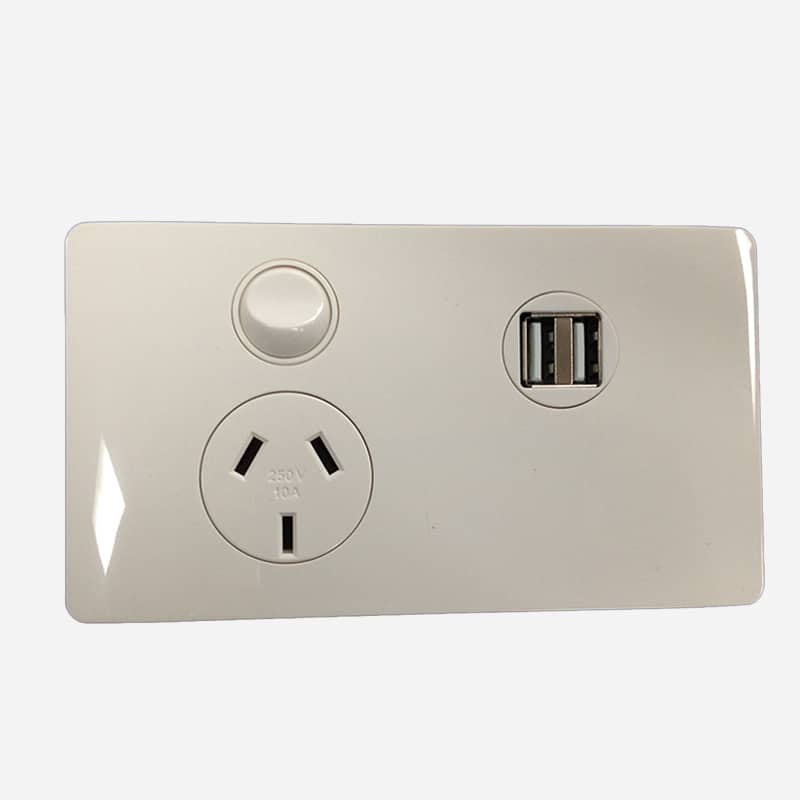 CMS DIY 240V Double Pole, Single Power Point with Dual 4A USB, White ...