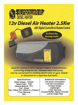 SUNPOWER RV DIESEL HEATER 2.5KW & DIESEL FUEL TANK BLACK - LOCKABLE KIT