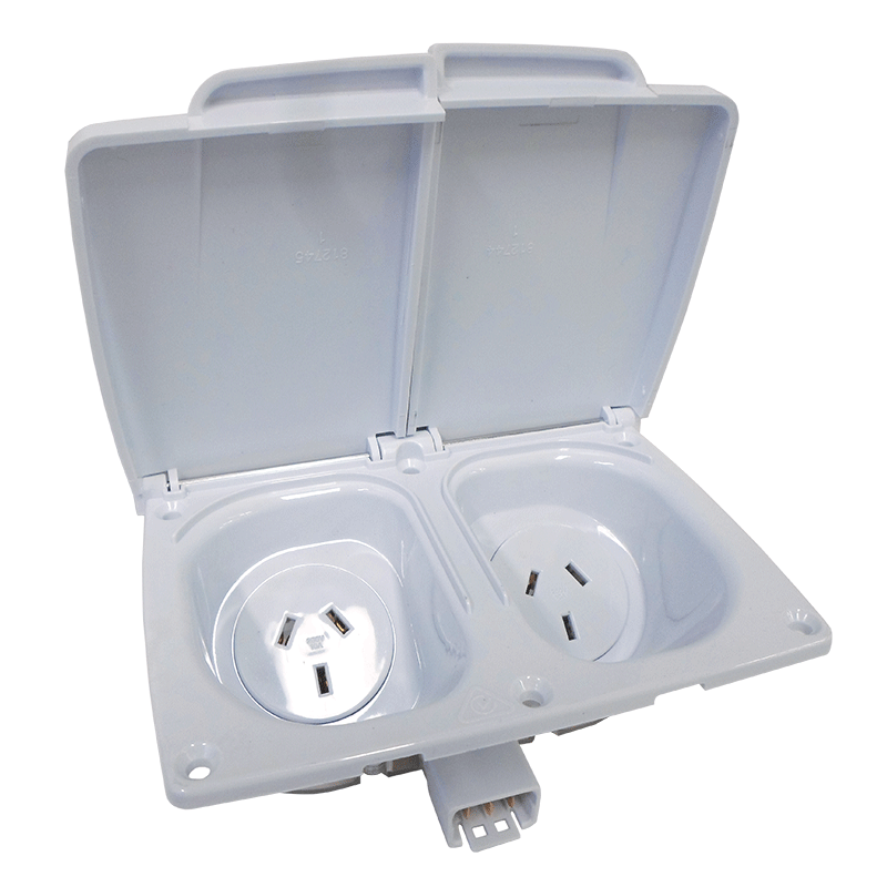 Jayco CMS J-Series Twin 10A Power Outlet with Auto Switch - White