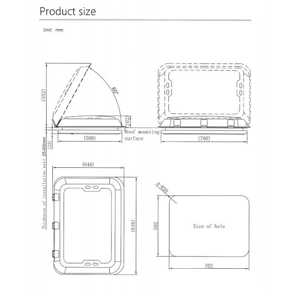 Sanjo Flat Push-Out Caravan Window with Blind - H450xW500mm